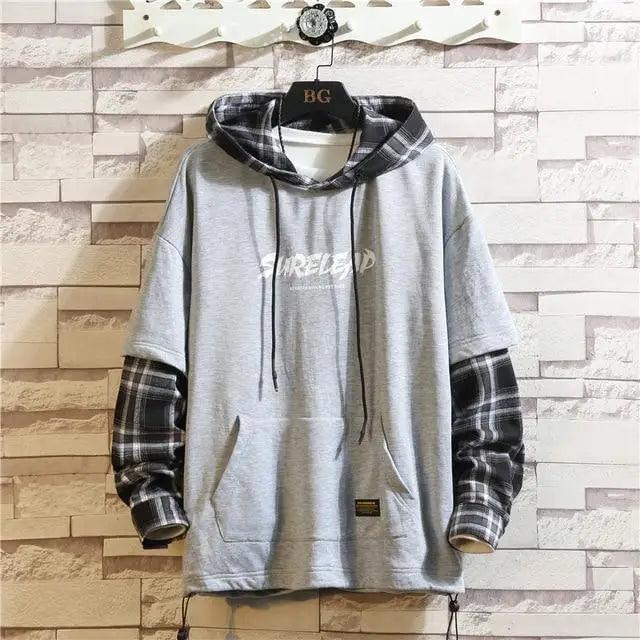 Elegant Autumn Spring Black Hoodies Men's Sweatshirts Punk Streetwear Casual Pullover Fleece Hoodie Men Contrast Color Design Pullover Long Sleeve Hoodie