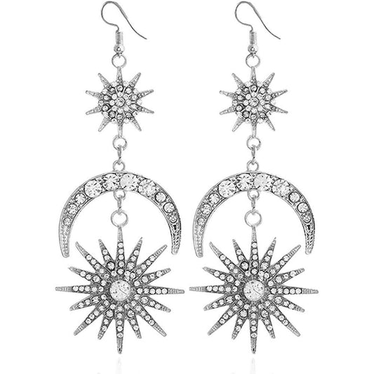 Exaggerated Luxury Sun Moon Stars Drop Earrings