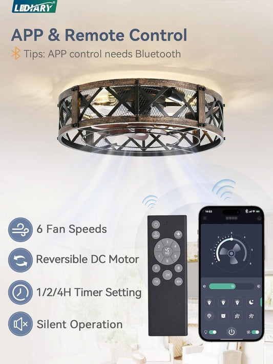 Twenty Inch Caged Ceiling Fan With Integrated Light Black