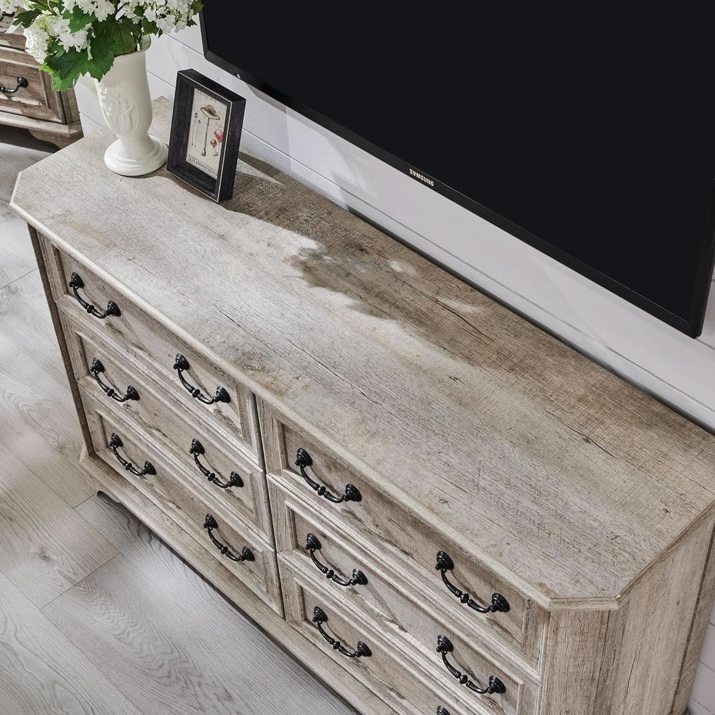 Farmhouse 54 Inch Rustic Dresser With Wood Texture
