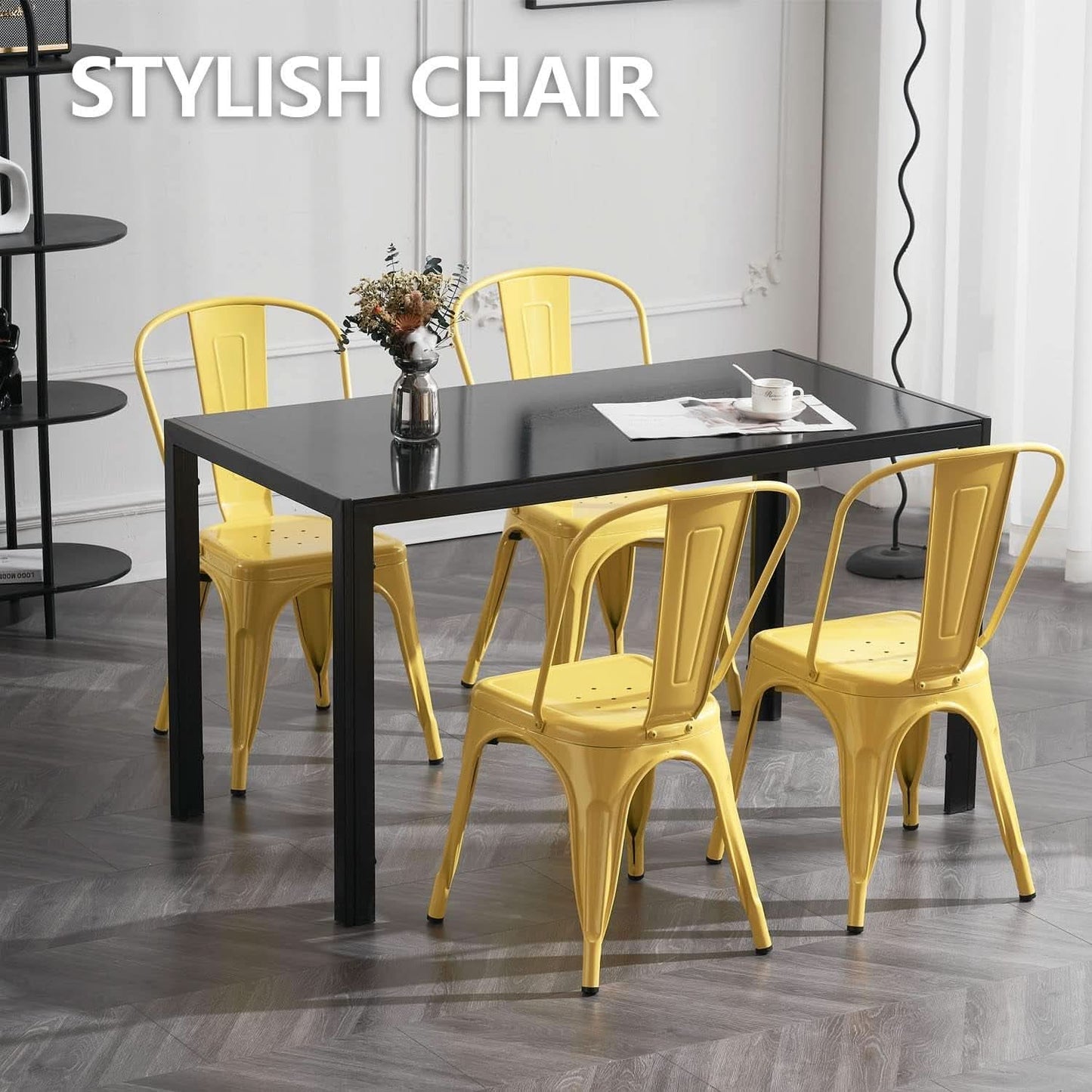 Stackable Yellow Metal Dining Chair 18 Inch Kitchen