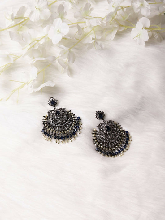 Diamond and Pearl Chand Earrings- Ruby Raang