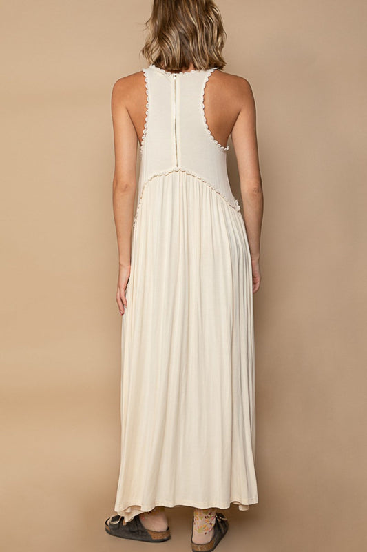 Sleeveless Back Zipper Front Slit Maxi Dress – Racerback Maxi Dress, Slit Detail Dress, Sleeveless Maxi Dress, Babydoll Silhouette Dress, Knit Maxi Dress, Front Slit Dress, Elegant Maxi Dress