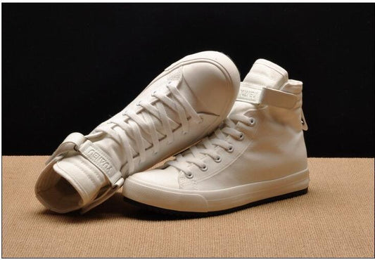Fashion New Mens Light Breathable Canvas Casual Black White High Top Solid Color Sneakers Shoes Vulcanized Mens Sports Walking Jogging Non Slip Athletic Sneakers