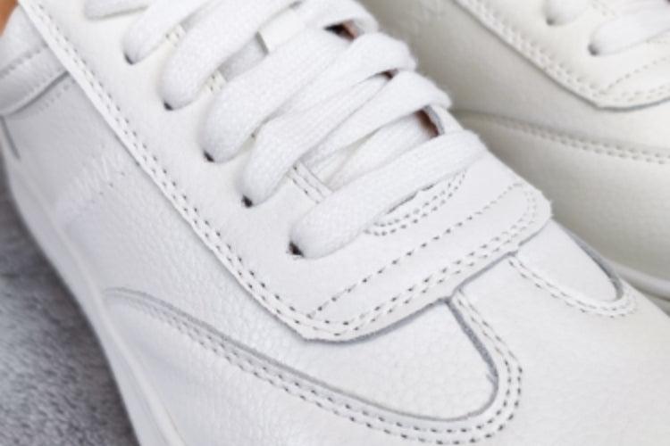 White Split Leather Lace Up Casual Luxury Leather Women's Fashion Flat Sneakers