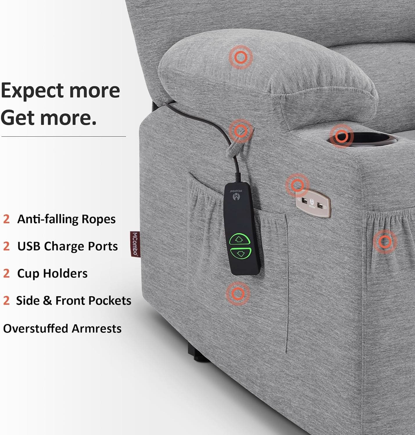 Power Lift Recliner Chair With Massage And Heat Grey Fabric
