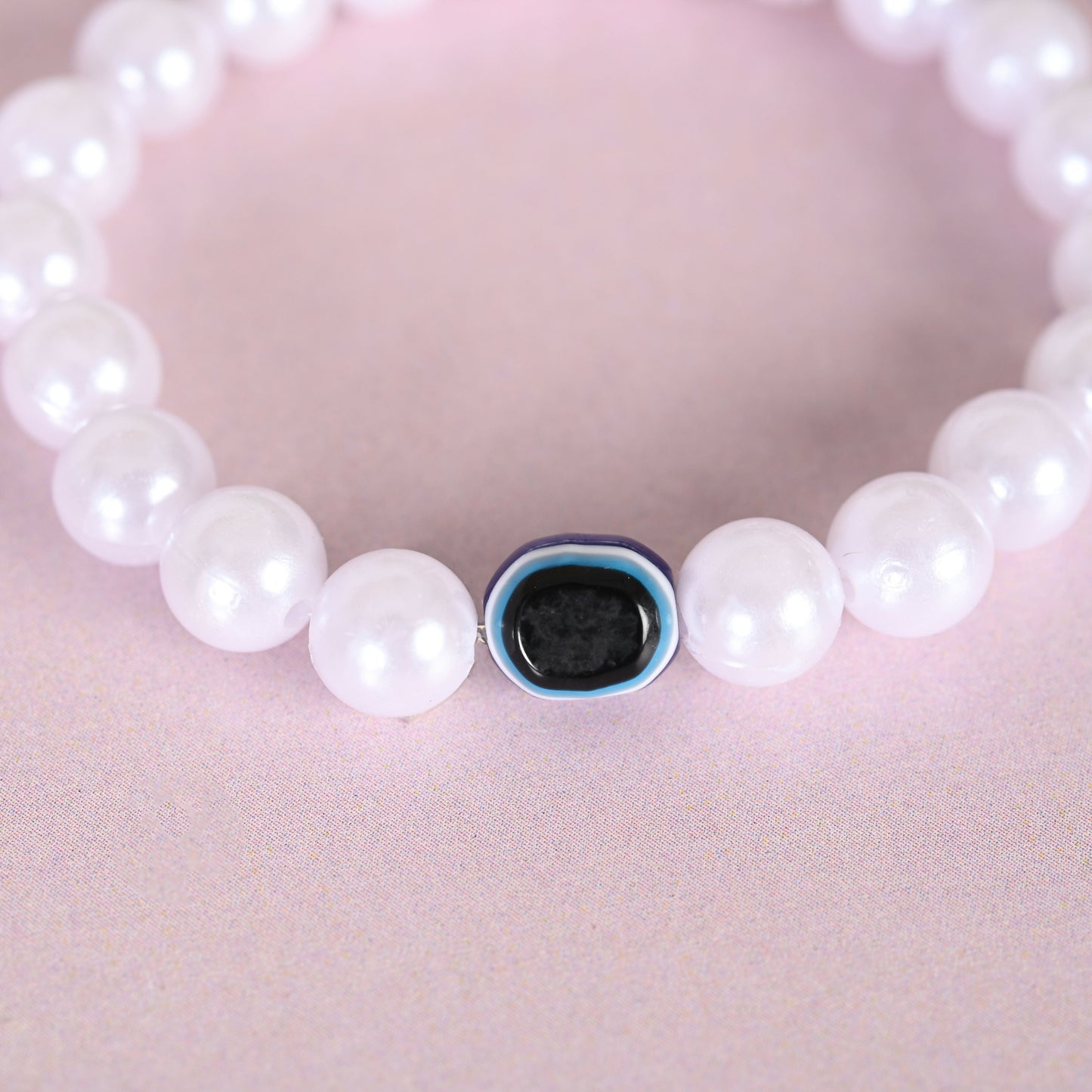 NVR Men & Women White Evil Eye Crystal Elasticated Bracelet