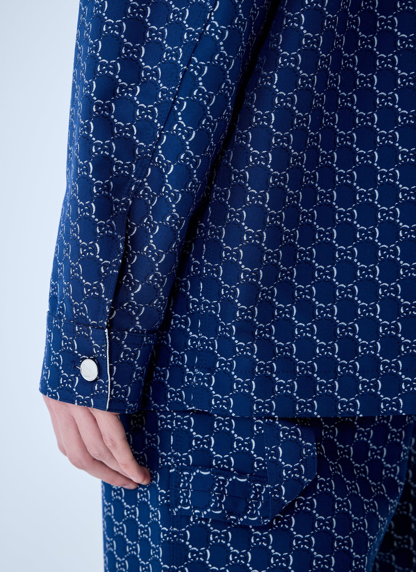 Gucci Men Cotton Jacquard Jacket With Gg Shadow