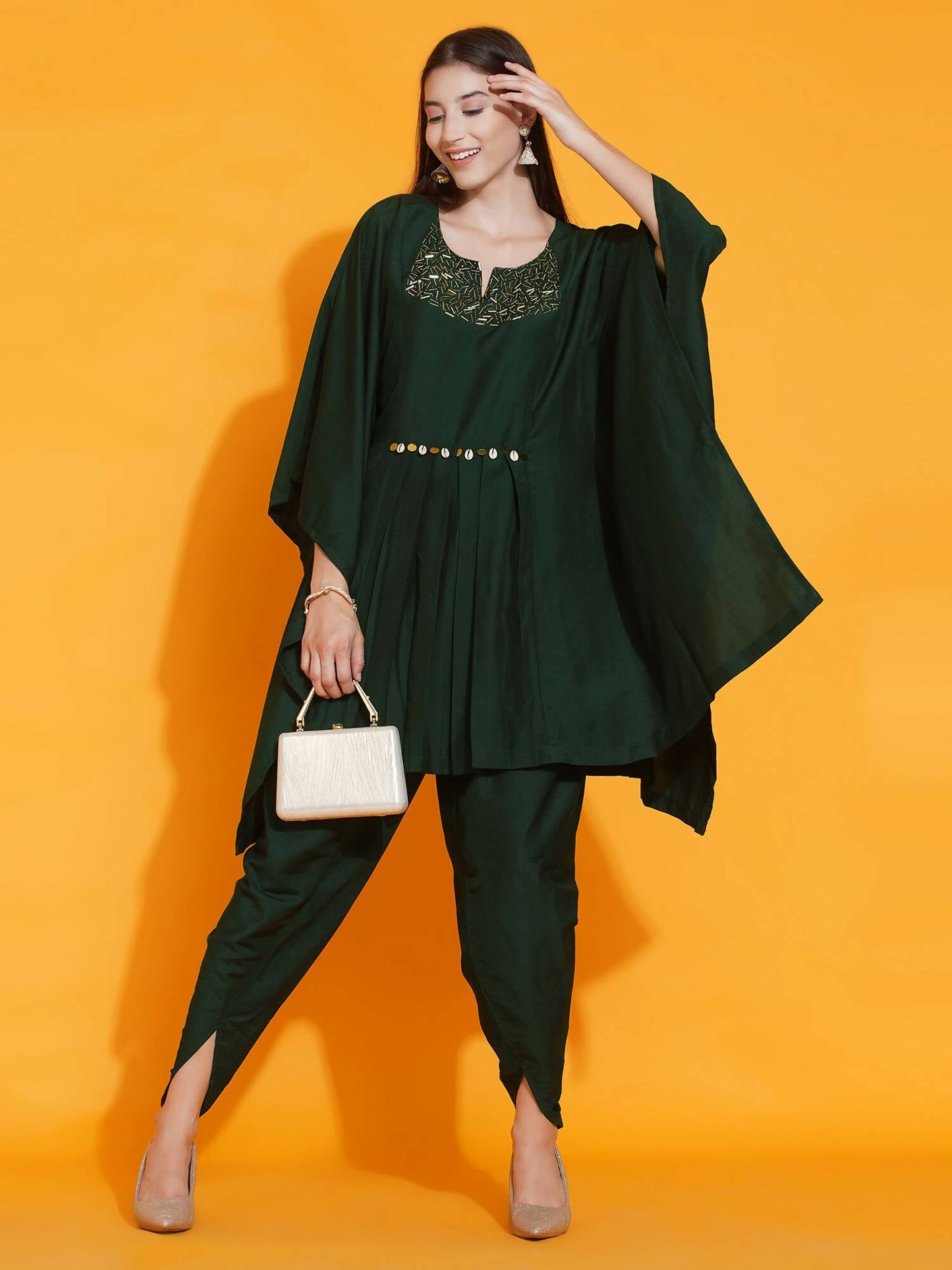 Women Republic Green Kaftan With Hand Embellishment And Dhoti Salwaar