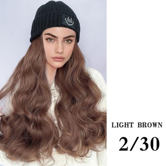 Hat Wig For Women Synthetic Long Wavy Wigs Autumn Winter Fashion Knitted Cap Hair Wig Hair Extensions Wigs For Black Women Cosplay Wigs For Women