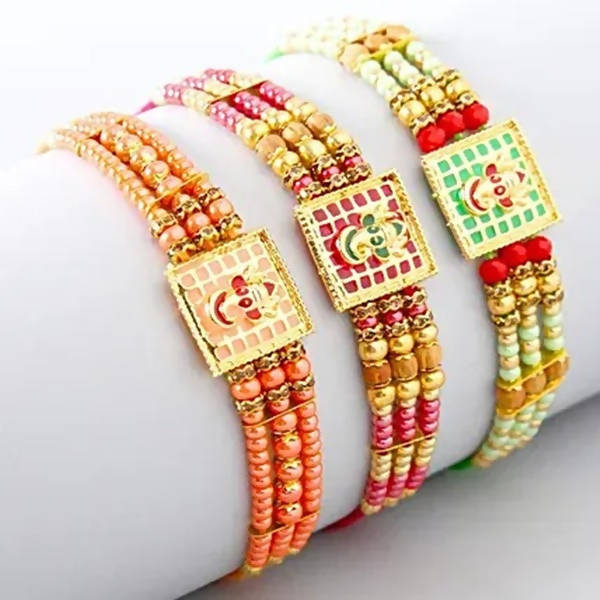 Set of 3 Meenakari Rakhi and Kaju Katli Box
