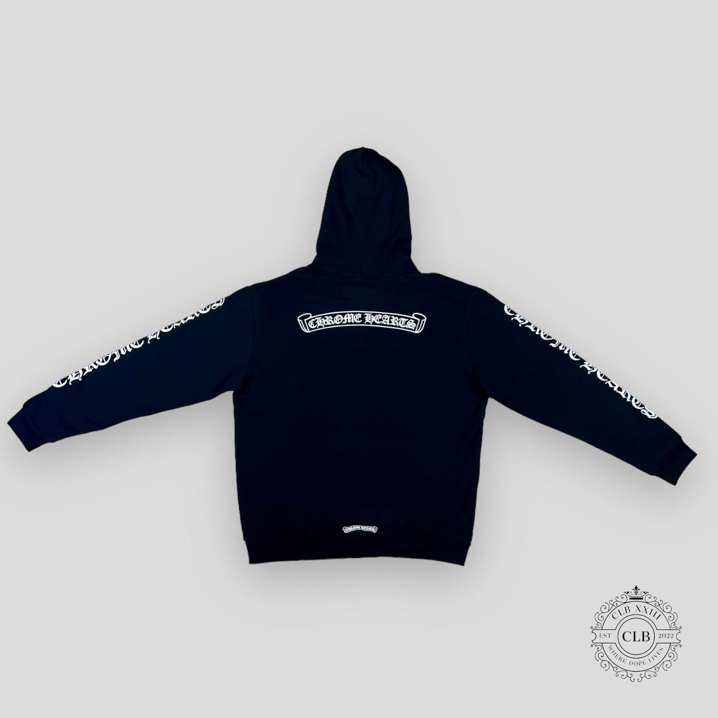 CHROME HEARTS SCROLL LOGO HOODIE - BLACK / WHITE