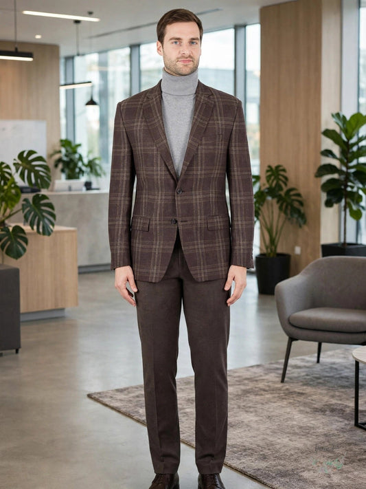 Lauren Ralph Lauren Mens Ultra Flex Plaid Sport Coat – Brown Plaid, Size 38R