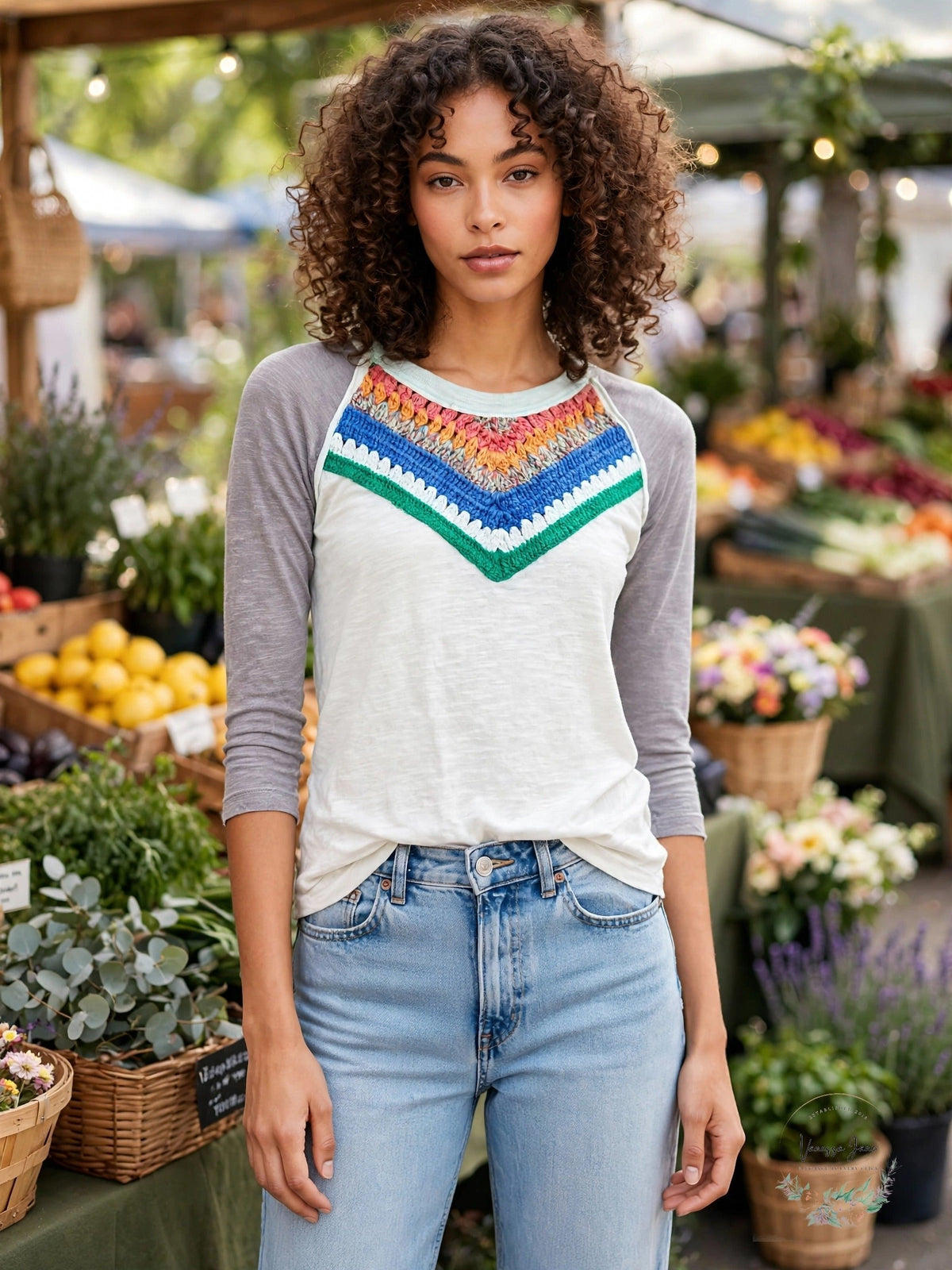 Free People Womens Chevron 3/4 Sleeve Crew Neck T-Shirt Top, XS