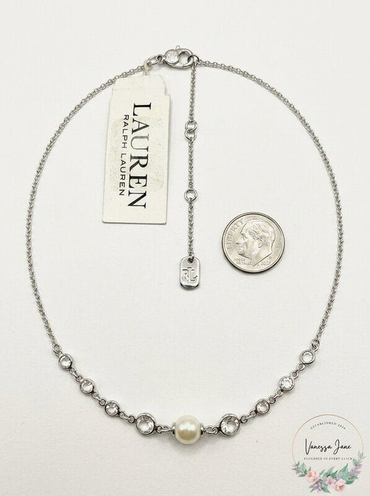 Lauren Ralph Lauren Silver-Tone Crystal and Imitation Pearl Necklace