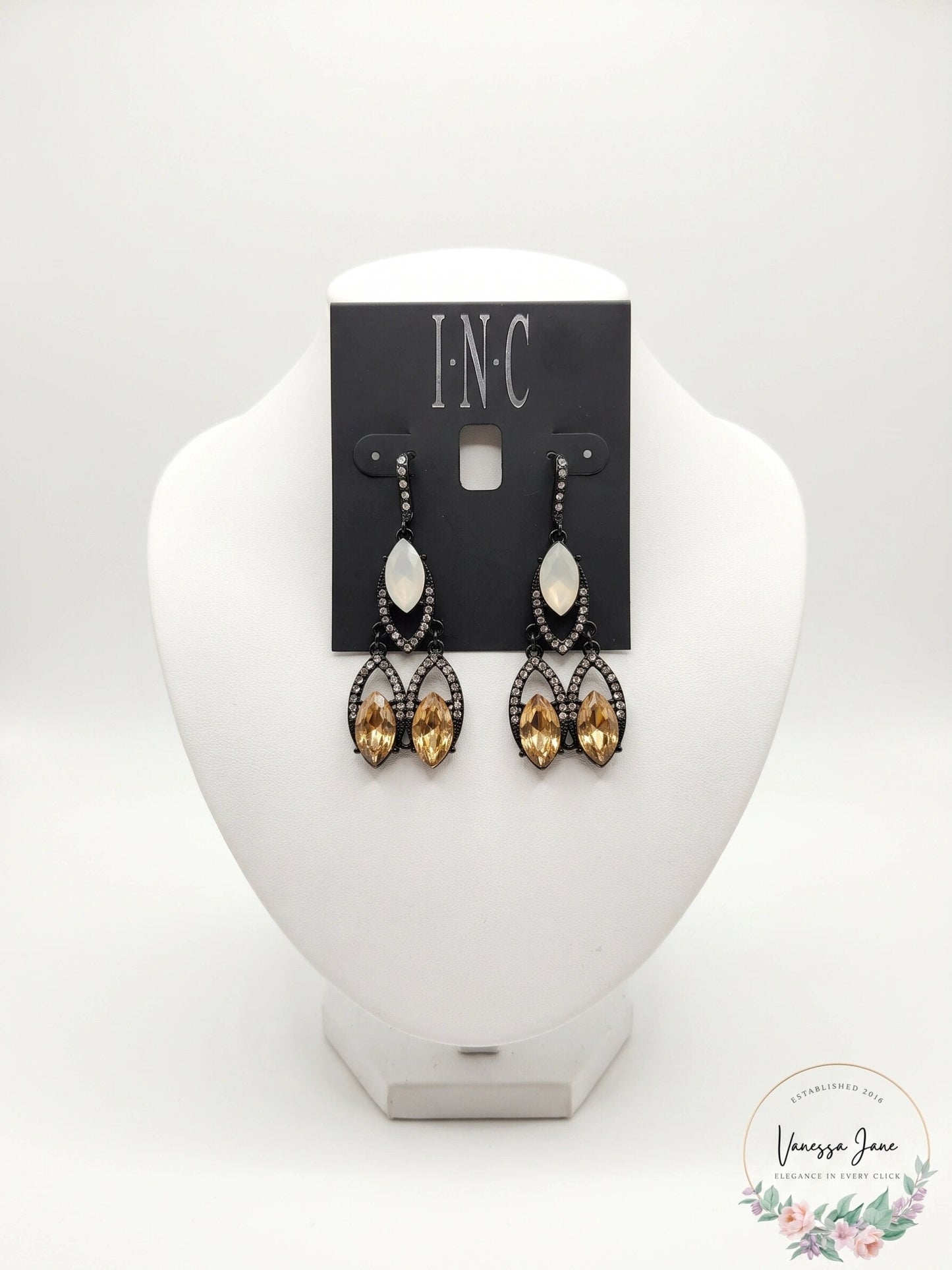 Inc Crystal and Stone Chandelier Earrings
