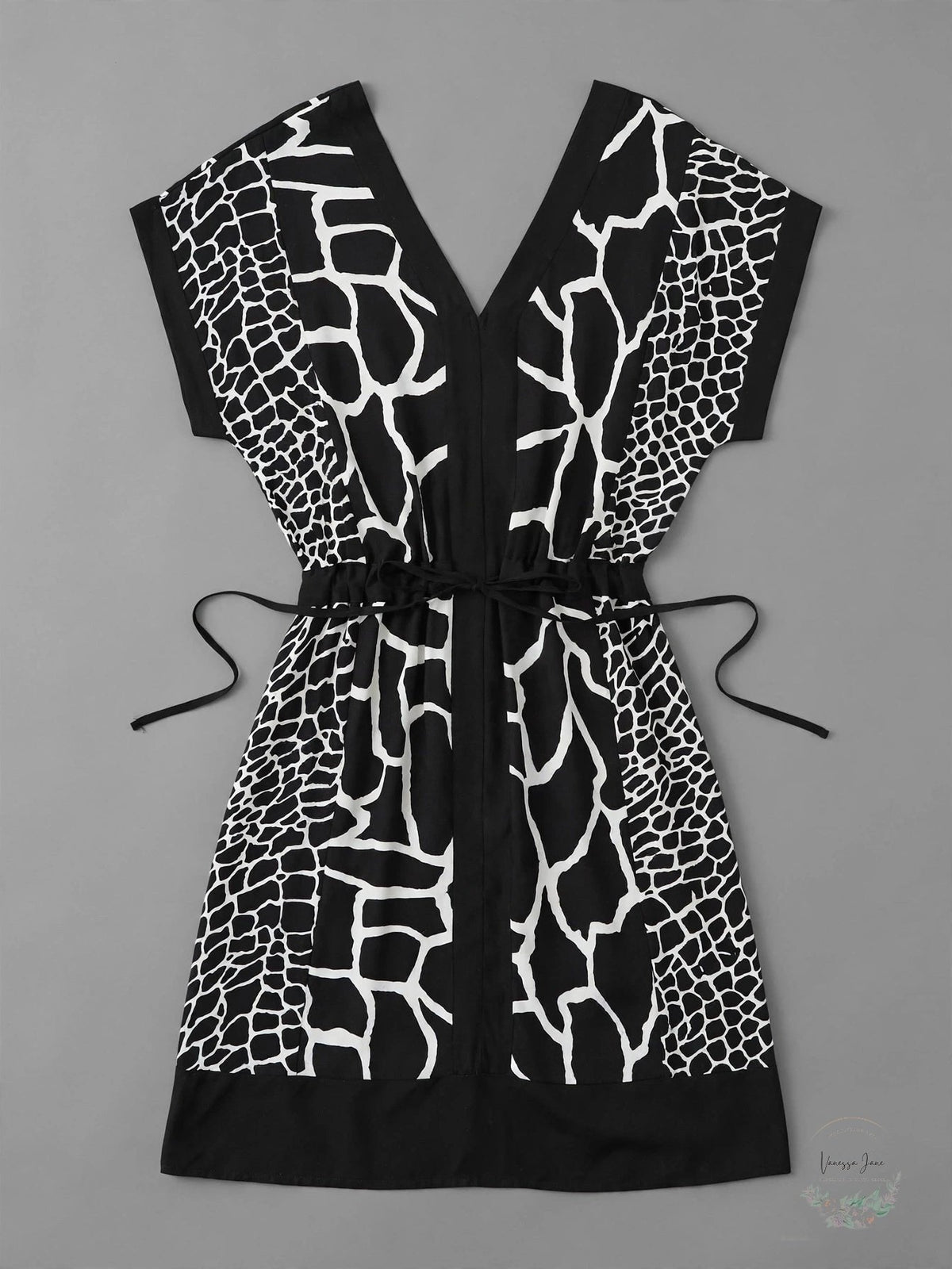 Dkny Printed V-Neck Dress, Size Large