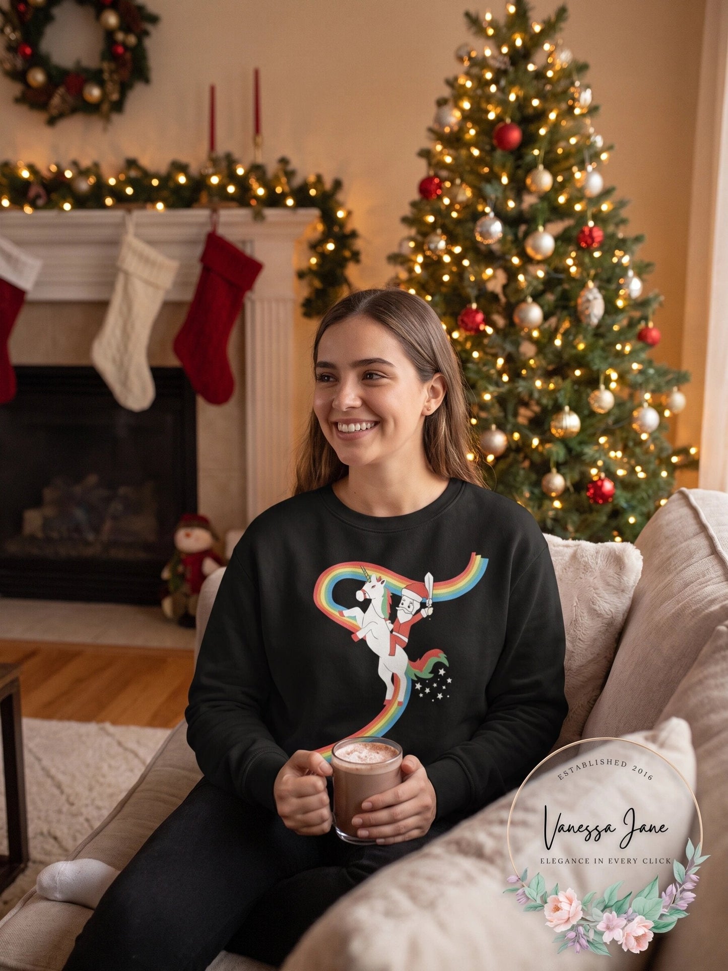 Alex Stevens Mens Unicorn Rainbow Santa Ugly Christmas Sweater