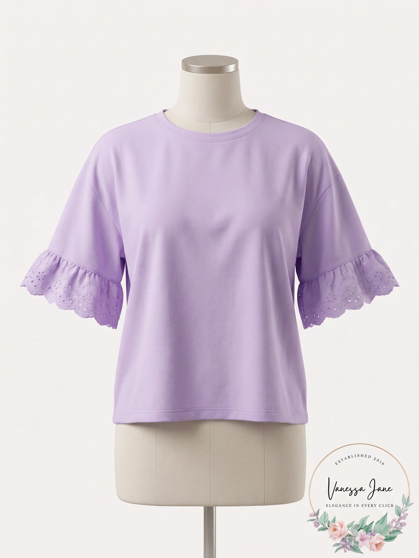 Aqua Eyelet Trim Crop Tee