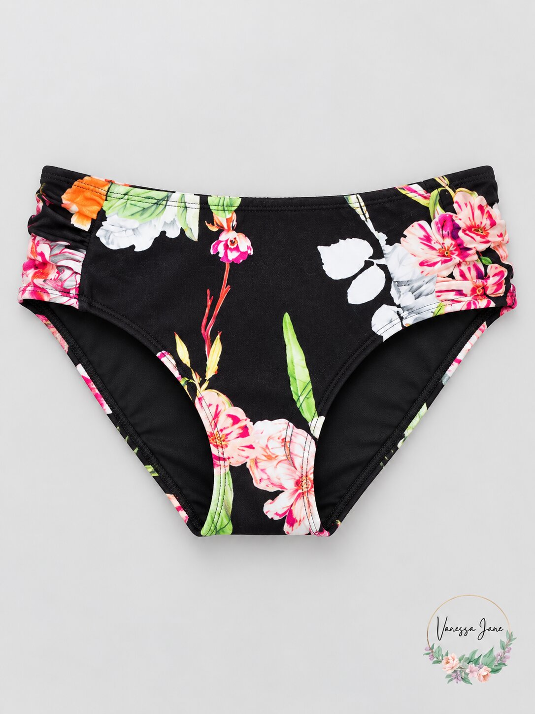 Rachel Roy Ombre Floral Printed Ruched-Side Bikini Bottoms, Size XL
