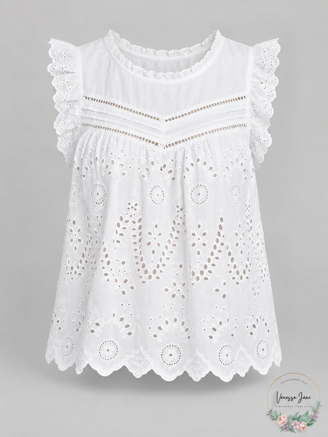 1.State Ultra White Sleeveless Embroidered Eyelet Top