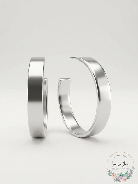 Alfani Silver-Tone Medium Wide Open Hoop Earrings