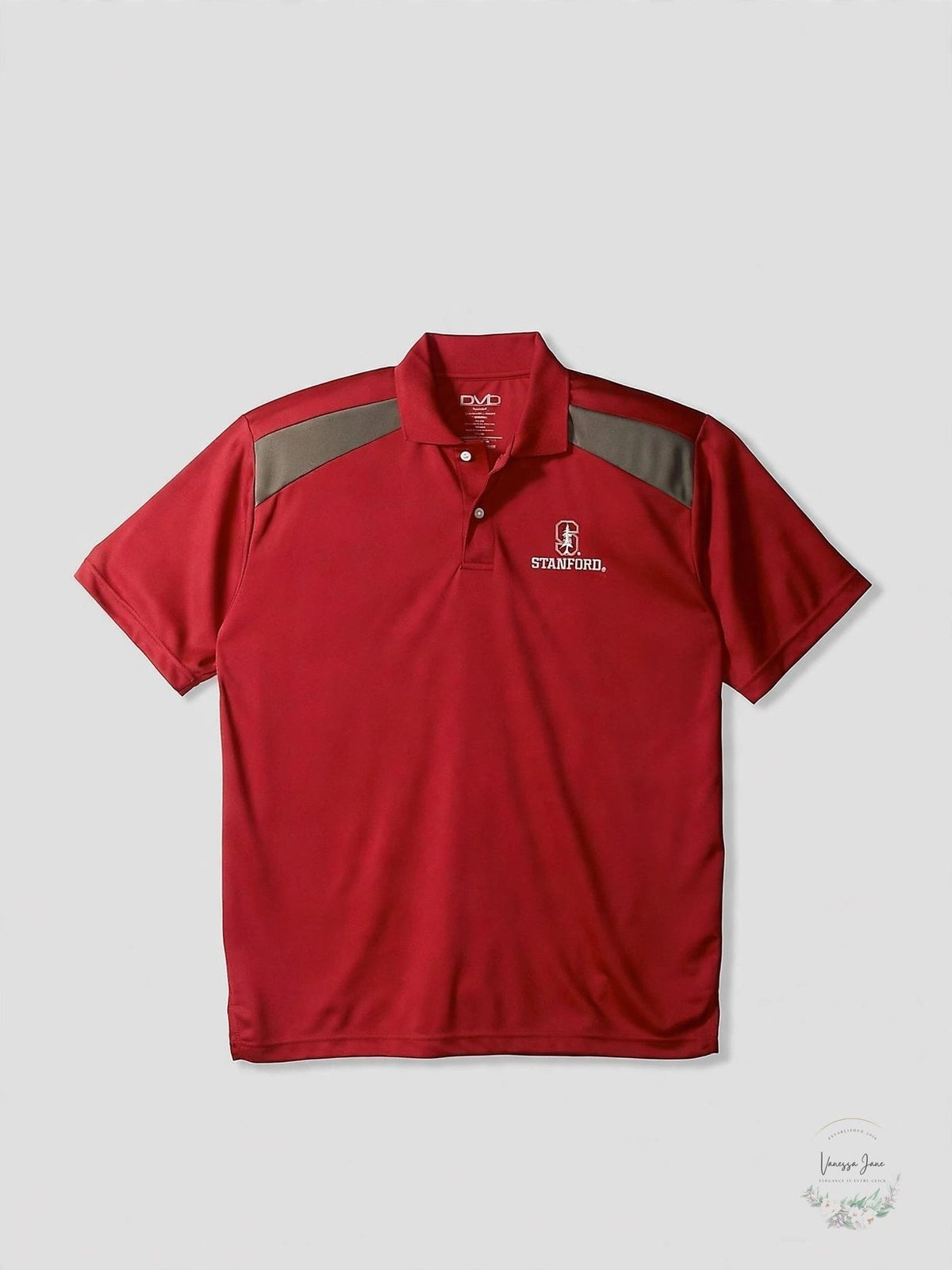 Old Varsity Brand Mens Pieced Poly Polo, Stanford University, Red, Size Large