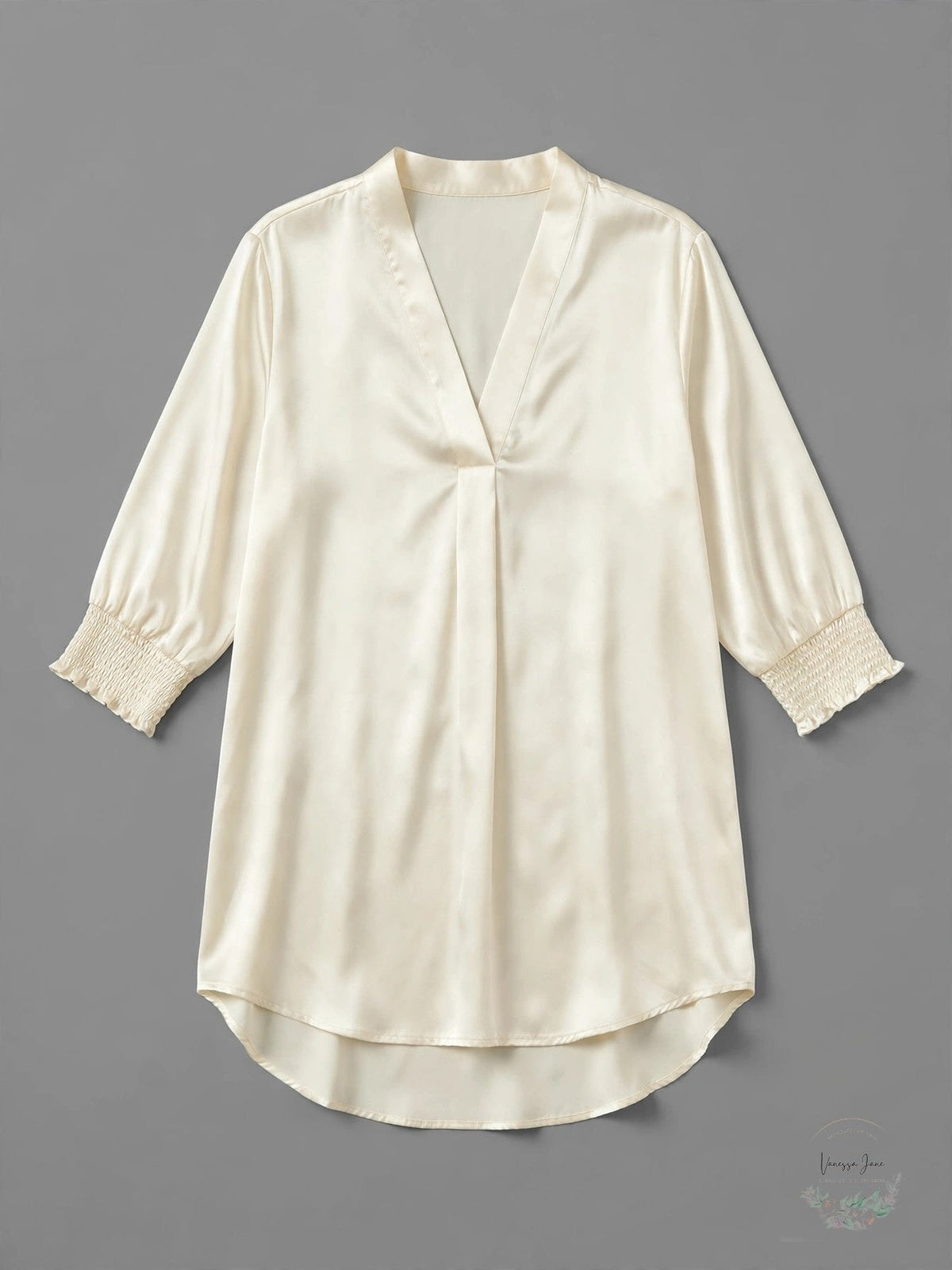 Anne Klein Womens Plus Smocked Hi-Low Tunic Top