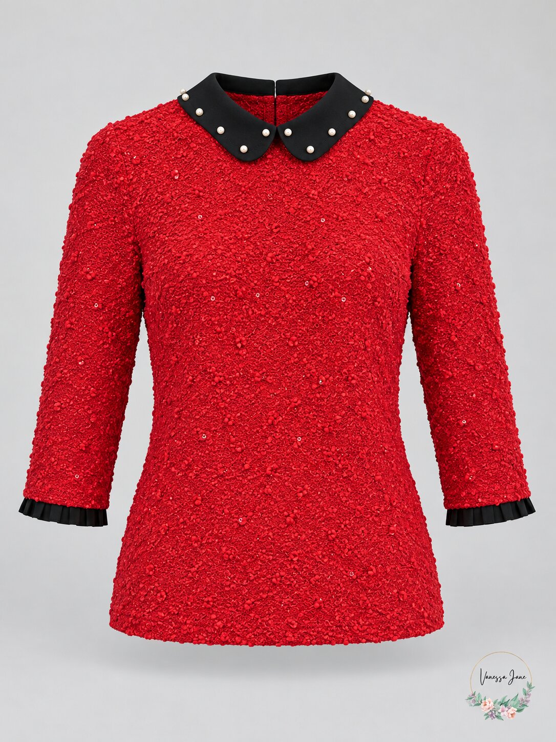 Elle Womens Collared 3/4-Sleeve Top, Size Medium