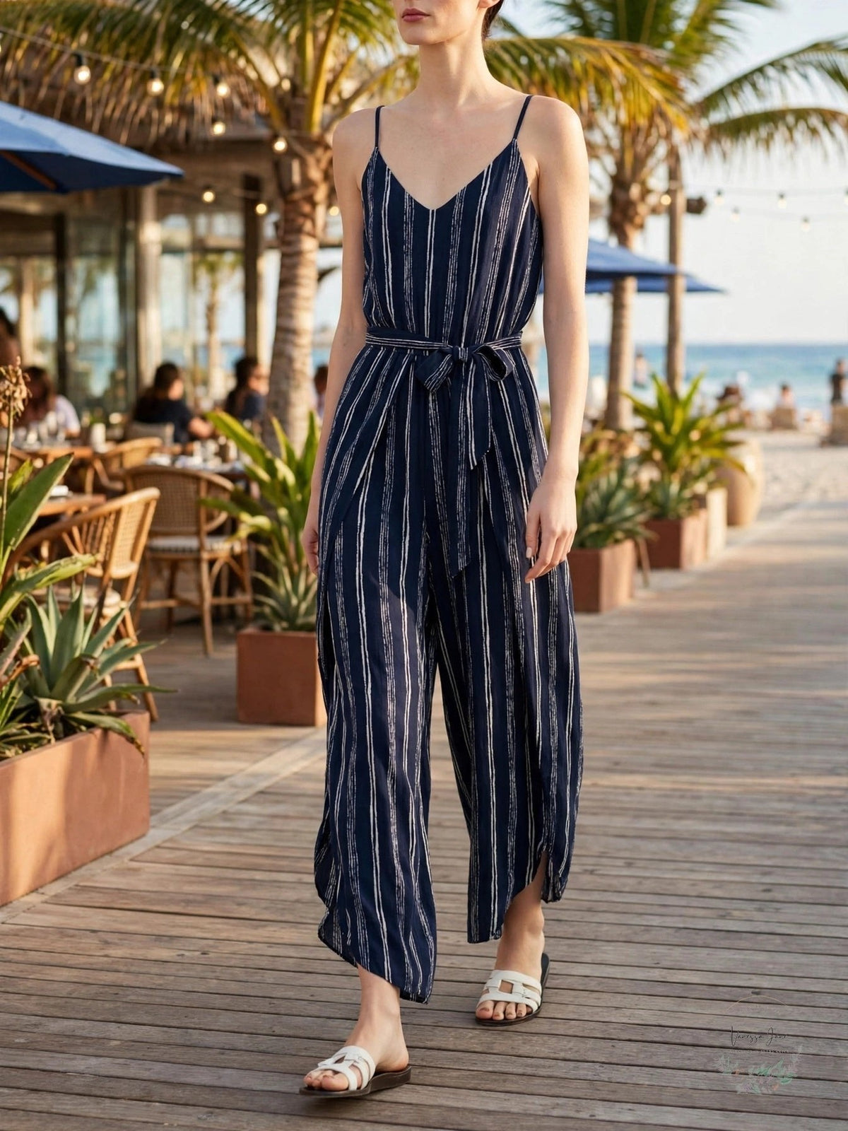 Aqua Womens Striped Wide-Leg Jumpsuit