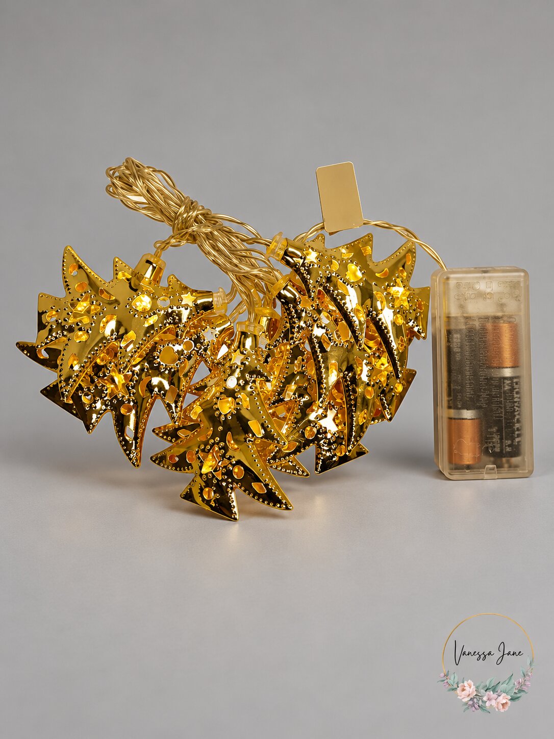 Signature Battery Operated Tree Metal Cap LED Light String, Gold