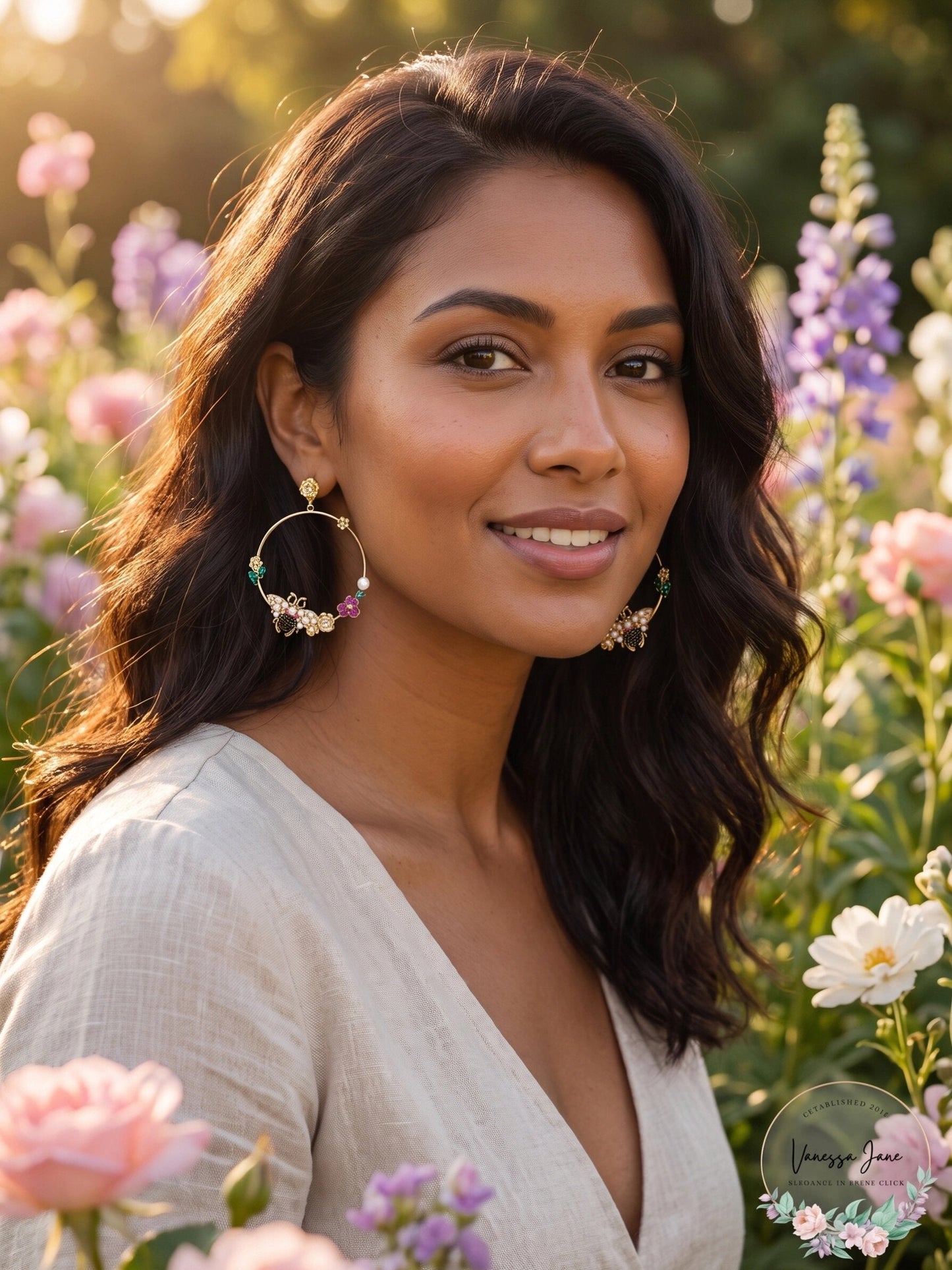 Thalia Sodi Gold-Tone Imitation Pearl & Crystal Bee and Flower Drop Hoop Earring
