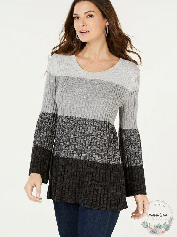Style & Co Women's Striped Bell-Sleeve Tunic, XXL/Grey