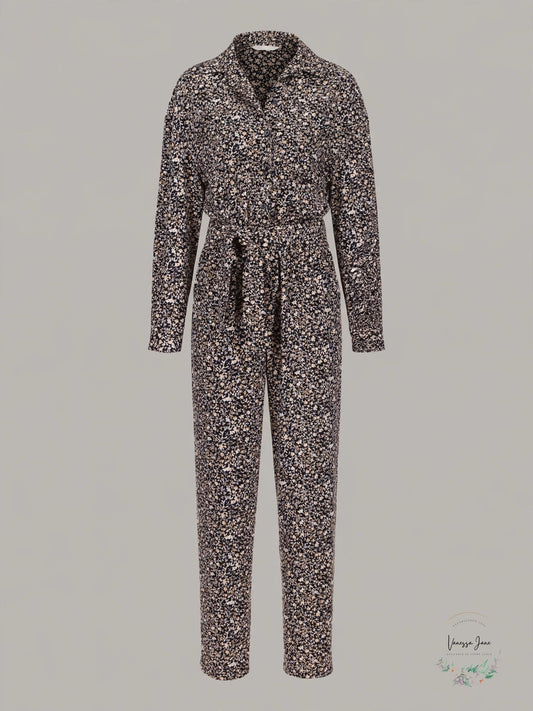 Michael Michael Kors Ditsy-Print Tie-Waist Jumpsuit, Size XL
