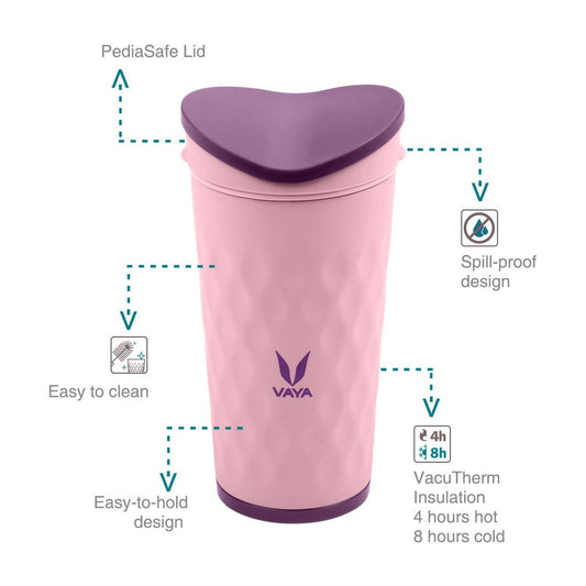 Vaya Drynk Kid'S Stainless Steel Tumbler With Spill-Proof Pediasafe Lid - 350ml (Pink)