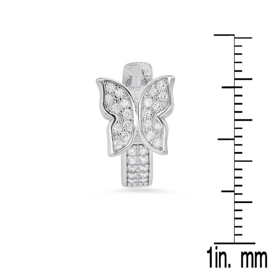 Ladies Sterling Silver and Simulated Diamonds Butterfly Huggie Earrings