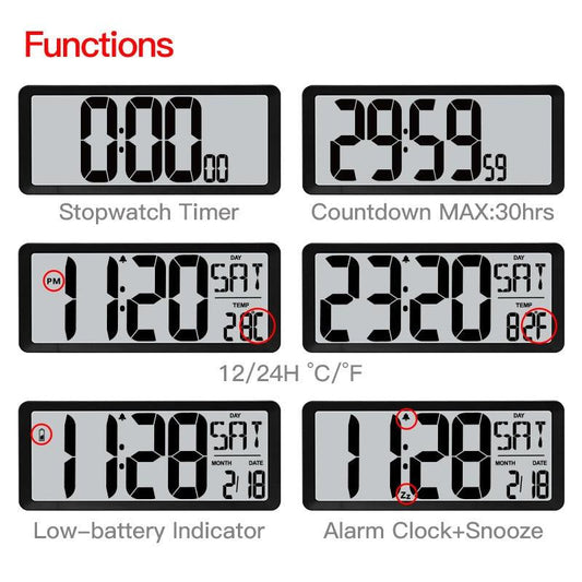 Large Digital Wall Clock Modern Design Home Vintage Wall Clock Digital Smart Large Digital Wall Clock, Battery Operated Alarm Clocks for Bedroom Home Decor Count Up & Down Timer Arabic Numerals Night Light Wall Clock