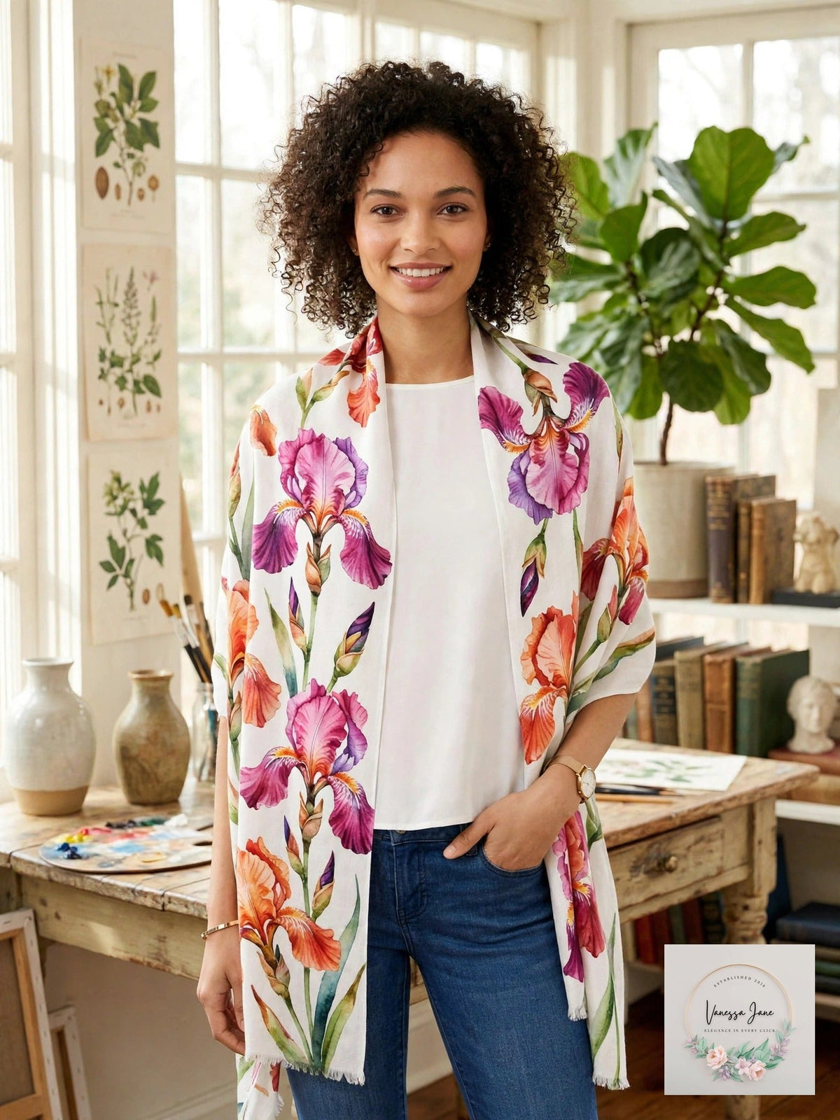 INC International Concepts Womens Inked Iris Wrap (Papaya, One Size)