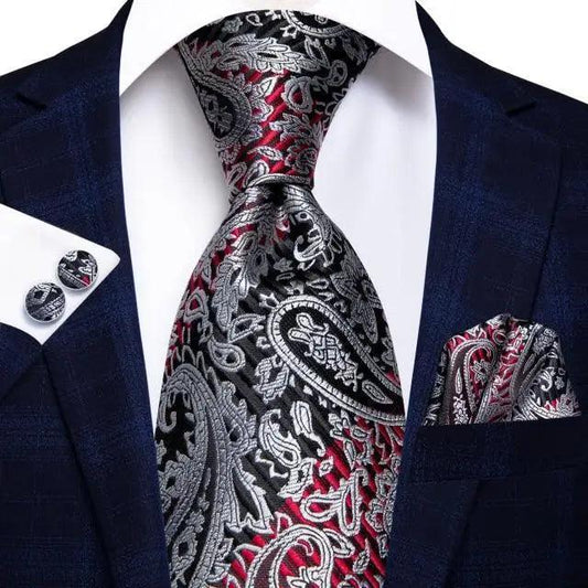Luxury Men Silk Necktie Pocket Square Matching Handkerchief Cufflinks Set Formal Design Printed Business Necktie For Men