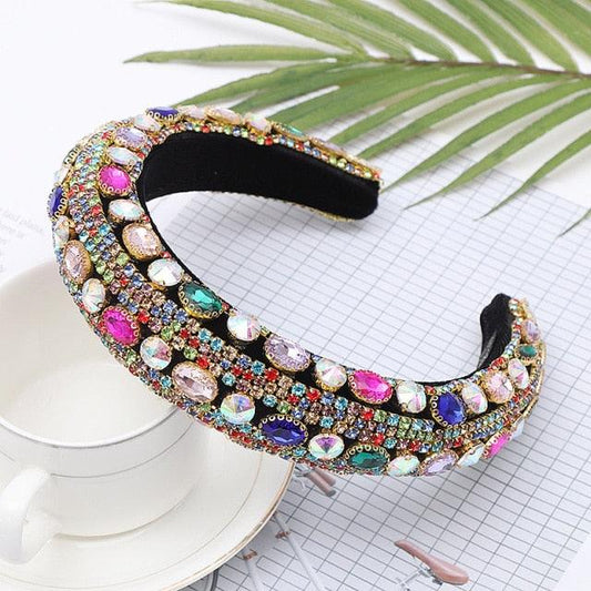 Luxury Sparkly Padded Rhinestones Headbands Full Crystal Hairbands Wide Headwear White Gorgeous Hair Accessories For Women