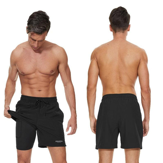 Men's Swimming Trunks with Compression Liner 2 in 1 Quick-Dry Gym Sports Shorts Swim Shorts with Pockets Beach Swimming Trunks Quick Dry Swim Shorts with Pockets