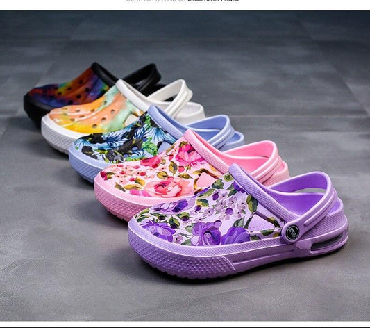 Mens Womens Sandals Hole Shoes Rubber Clogs Couple Garden Shoes Color Printing Air Cushion Beach Sandals Unisex Garden Clogs Lightweight Slip On Women Men Beach Sandals Water Shoes
