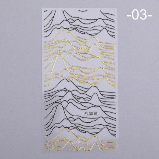 Nail Strip Stickers Black Gold Rose Gold Silver Metal Strip Tape Nail Art Adhesive Foil Tips Nail Sticker Decals Metallic Curve Strip Line Nail Decal Self-Adhesive 3D Wave Design Decoration for Women Girls Tape Nail Art Stickers Decal Decoration