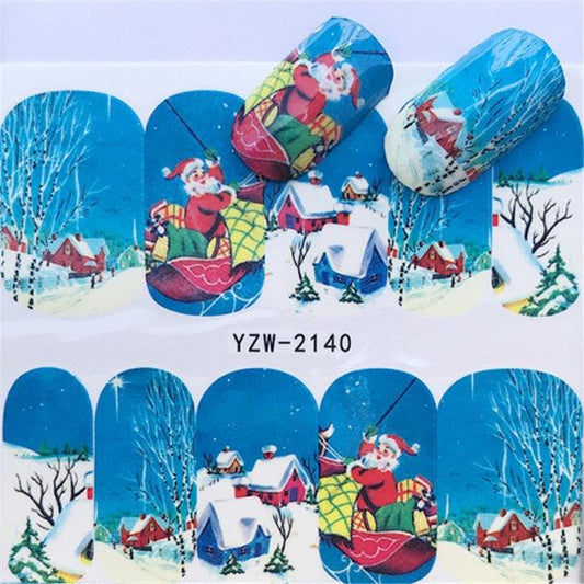 New Christmas Water Decal Nail Art Nail sticker New Year Slider Tattoo Full Cover Santa Claus Snowman Designs Xmas Decals 3D Wave Design Decoration for Women Girls Tape Nail Art Stickers Decal Decoration Nail Art Accessories Decoration Decal