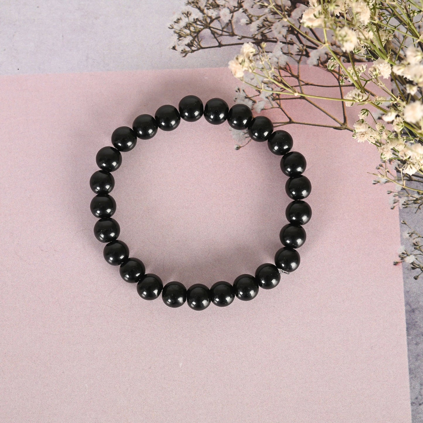 NVR Men & Women Black Marbel Crystal Elasticated Bracelet