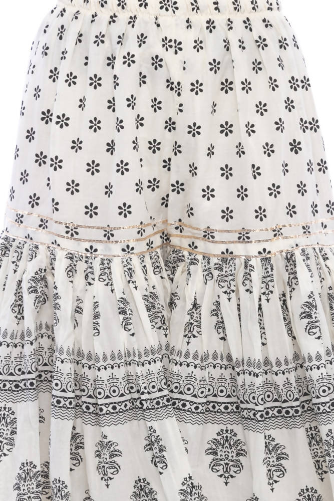 Mominos Fashion Cotton Block Print With Lace Work Off White Palazzo