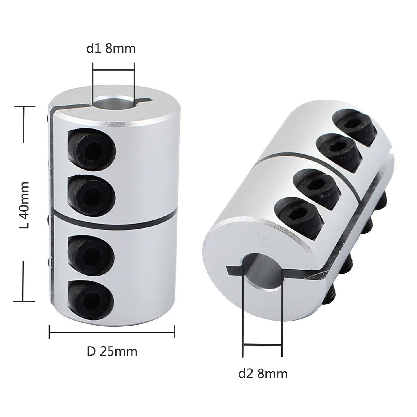 TA-VIGOR 8mm to 8mm Shaft Coupling D25xL40mm Aluminum Alloy Rigid Coupler