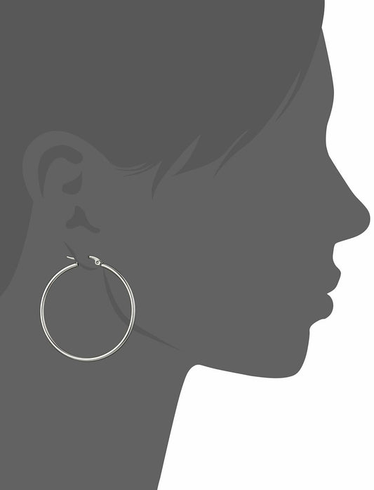 Amazon Essentials Stainless Steel Rounded Tube Hoop Earrings 40mm Silver
