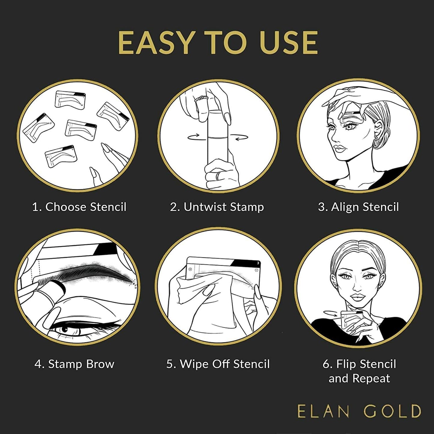 EGLD GOODLY Eyebrow Stamp Kit w/ Tweezer Waterproof Long-Lasting Nearly Black