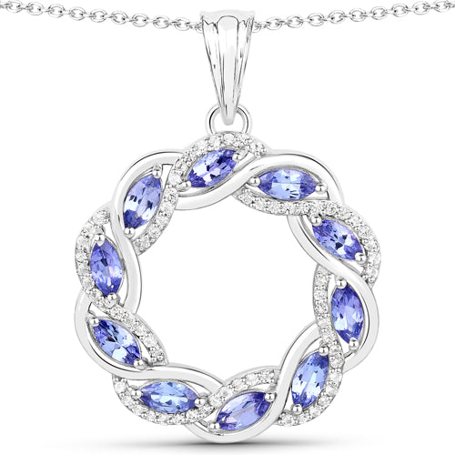 1.73 Carat Genuine Tanzanite and White Topaz .925 Sterling Silver Pendant